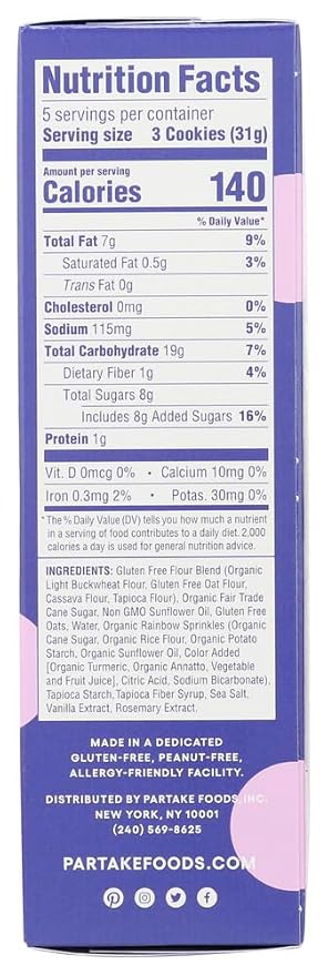 Partake Foods Gluten Free Birthday Cake Cookies, 5.5 OZ