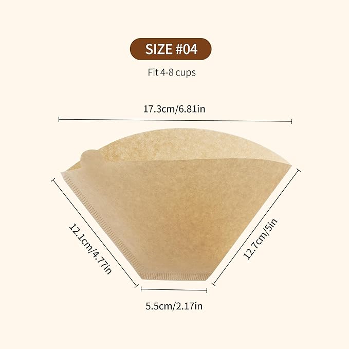600 Count Cone Coffee Filters #4, Natural Brown Paper Cone Shaped Coffee Filters for Pour Over and Drip Coffee Maker (100 Count, Pack of 6)