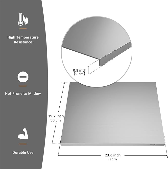 KORVOS 304 Stainless Steel Cutting Board, Large Stainless Steel Cutting Boards for Kitchen, Heavy Duty Chopping Boards with Anti-Slip Mat for Meat Vegetables & Bread, Pastry Board(23.6" x 19.6")