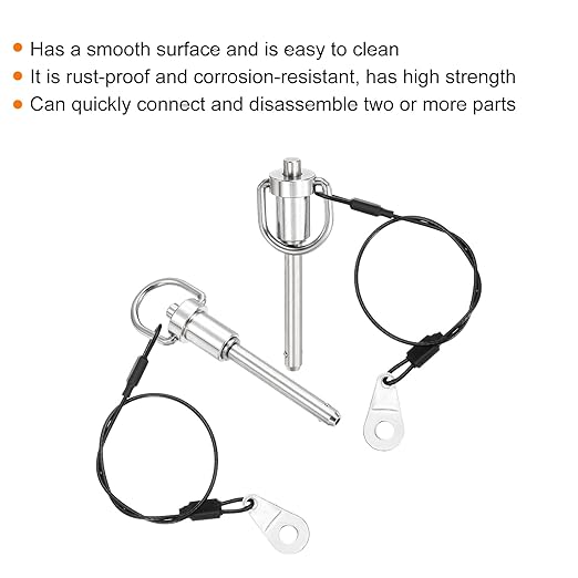 uxcell 1 Pcs Quick Release Pin, 1/4" x 1.57"(Dia. x L) Push-Button Ball Locking Pin 304 Stainless Steel Ring Handle Locking Pin with Wire for Audio Bimini Top Marine, Silver