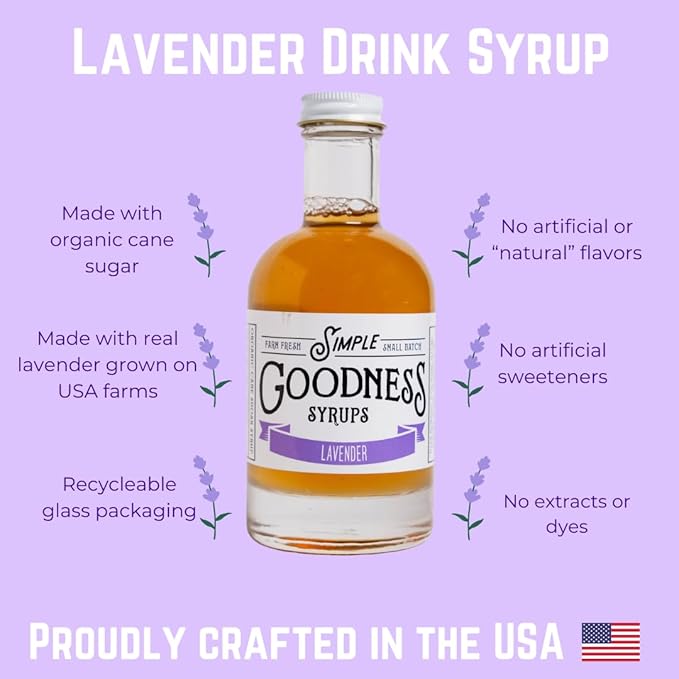 Simple Goodness Sisters Lavender Simple Syrup, USA-Grown Lavender & Organic Pure Cane Sugar, Simple Syrup for Cocktails, Lemonades and more (20 servings)