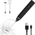 Milk Frother Rechargeable Handheld Electric Whisk Coffee Frother Mixer with 2 Stainless whisks 3 Speed Adjustable Foam Maker Blender for Coffee Matcha Latte Hot Chocolate(Pure black)