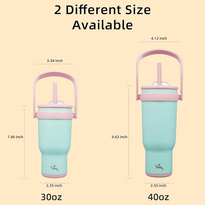 30 oz Tumbler with Side Handle, Insulated Water Bottle with Straw and 2 in 1 Lid, Stainless Steel Cup Travel Coffee Mug for Sports Office Gym,Guava
