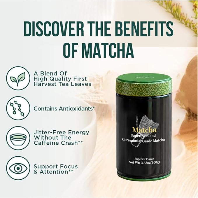 MatchAdmire Matcha Superior Ceremonial Blend – First Harvest Ceremonial Grade Matcha Green Tea Powder (3.53 Ounce (Pack of 1))