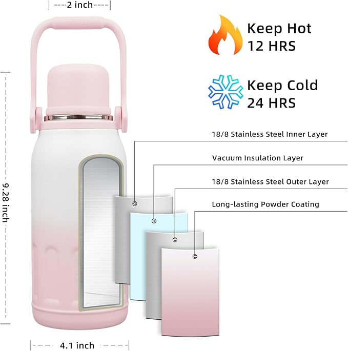 BJPKPK Insulated 40oz Thermos Water Bottle with Lid and Carry Handle Dishwasher Safe Stainless Steel Water Bottles,Pink Pearl