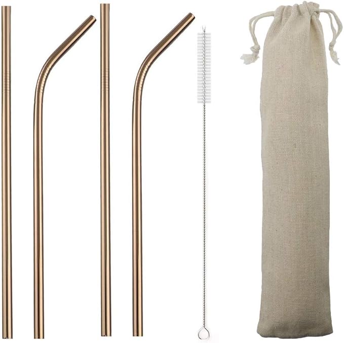 Gugrida Metal Straws Stainless Steel Straws 8.5" Drinking Straws Reusable 4 Set - Ultra Long Muti Color-Cleaning Brush for 20/30 Oz for Trail Tumblers Yeti RTIC SIC Ozark (2 Straight|2 Bent|1 Brush）
