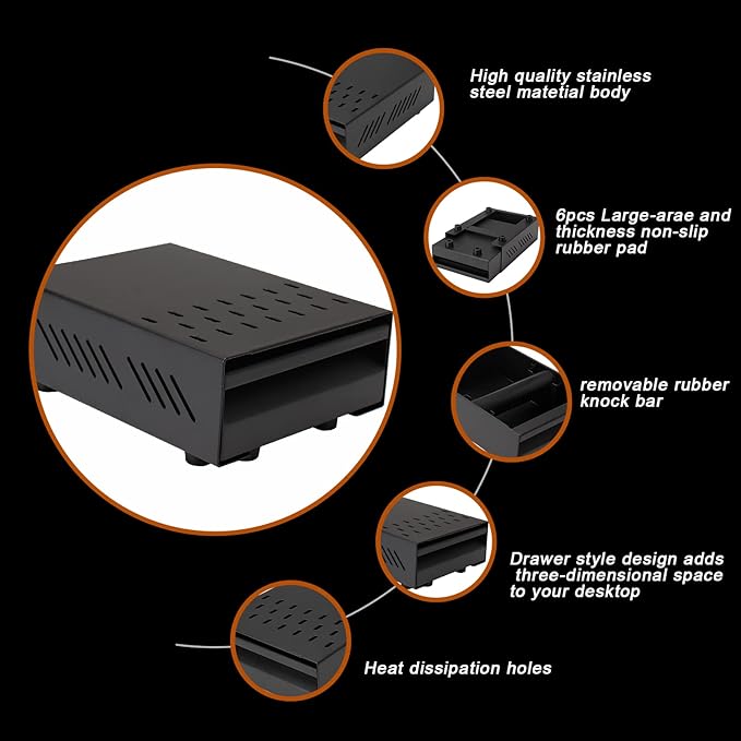 Espresso Knock Box Drawer, Stainless Steel Coffee Ground Container with Removable Rubber Knocking Bar, 9.84 x 7.08 x 3.34 inch (Black)