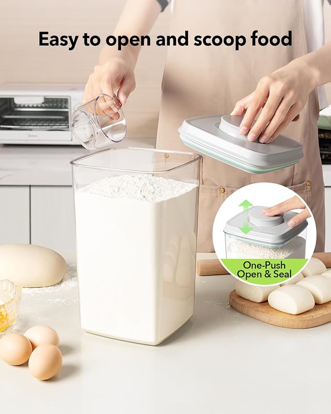 Ankou Airtight Food Storage Container with Pop Lid & 130ml Scoop, 4L/4.2qt *2 BPA-Free Cereal, Rice, Flour, Pasta & Snack Container, Stackable & Durable,Kitchen Pantry Organizer