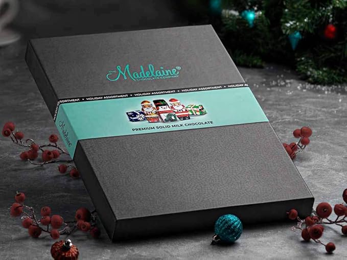 Premium Madelaine Chocolate Gift Box - 45 Assorted Pieces - Rich & Creamy Solid Milk Chocolates - Best Corporate Holiday Gift - Great for Teachers & Coaches - Whimsical Holiday Themed Foil Wrappers