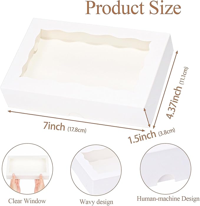 20pcs 7x4.33x1.5 Inch White Cookies Boxes with Window Bakery Boxes Macaron Boxes Cakesickle Boxes Chocolate Truffle Boxes Donut Treat Boxes for Christmas Valentine's Easter Mother's Day