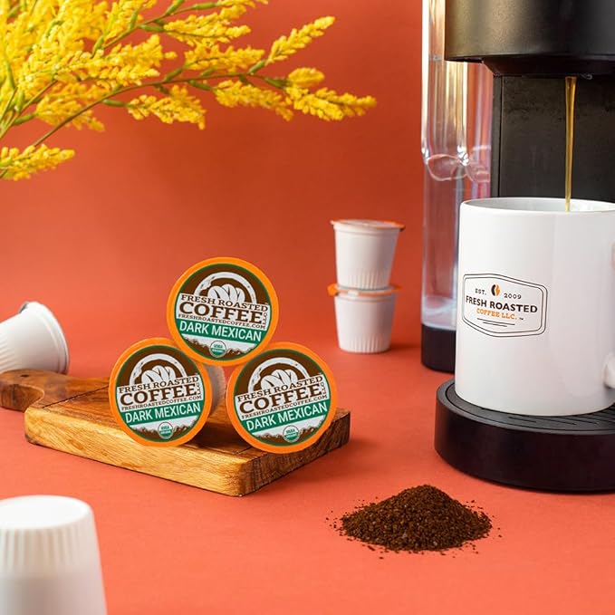 Fresh Roasted Coffee, Organic Dark Mexican | Mold & Myco 3rd Party Tested, USDA Organic, Kosher | Dark Roast 24 Pods for K Cup Brewers