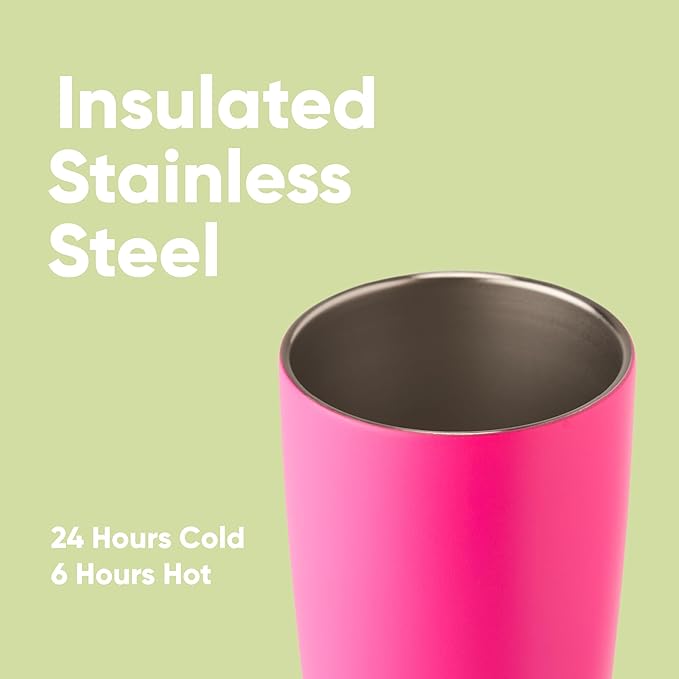Owala SmoothSip Insulated Stainless Steel Coffee Tumbler, Reusable Iced Coffee Cup, Hot Coffee Travel Mug, BPA Free, 20 oz, Pink (Watermelon Breeze)