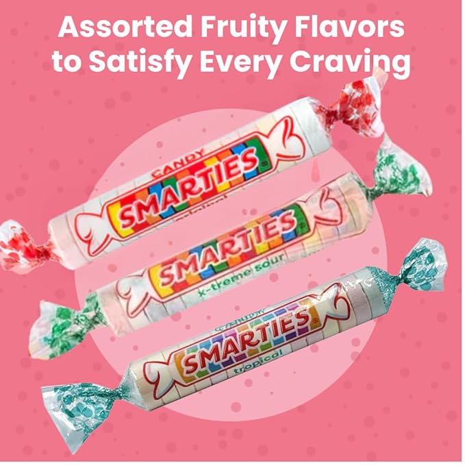 Smarties Candy Triple Variety Pack Rolls - Gluten Free Vegan Assorted Flavors, Tropical & X-Treme Sour Candy - Family Owned Company Since 1949 - Perfect Halloween Treat, Candy Bags - 5 oz (Pack of 3)
