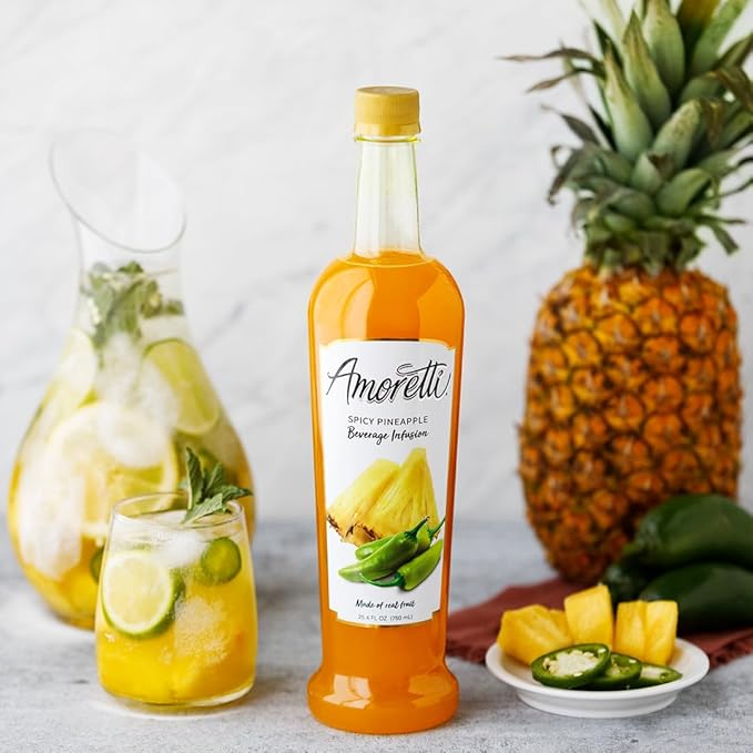 Amoretti - Spicy Pineapple Beverage Infusion - Drink Mix & Water Enhancer with Pump for Flavoring Cocktails, Waters, Teas, and other Beverages, Preservative Free