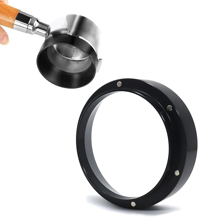 1pc Espresso Dosing Funnel 51/53/58mm Coffee Dosing Ring Aluminum Espresso Distribution Coffee Tool For Home Coffee Bar Shop College Dorm Room Apartment Essential Coffee Accessories (58mm, Black)
