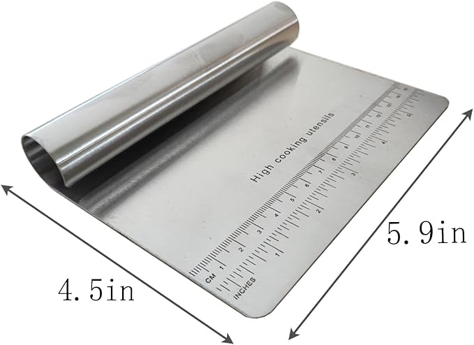 5.9" x 4.5" Dough Knife Stainless Steel Scraper, Graduated Dough Cutter, Integrated Handle, Baking Knives, Multi Functional Scraper, Kitchenware