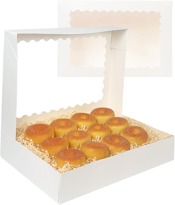 qiqee Auto-pop Up 14x10x2.5 Inch White Cookie Box with Window 15Pcs Pastry Macaron Bakery Box For Packaging