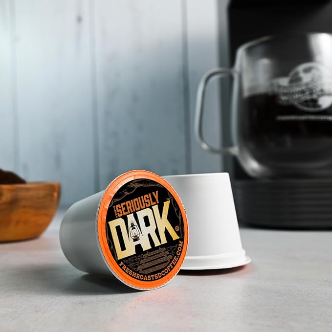 Fresh Roasted Coffee, Seriously Dark Artisan Blend, Dark Roast, 96 Pods for K Cup Brewers