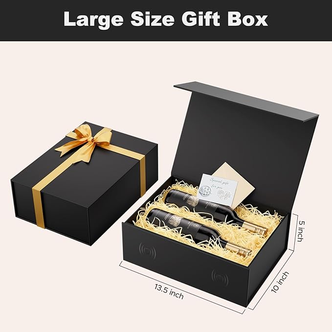 Large Black Gift Box with Lid: 5 Pack 13.5×10×5 Inches - Strong Magnetic Closure for Christmas Wedding Birthday Gifts – Perfect for Couples Friends Family