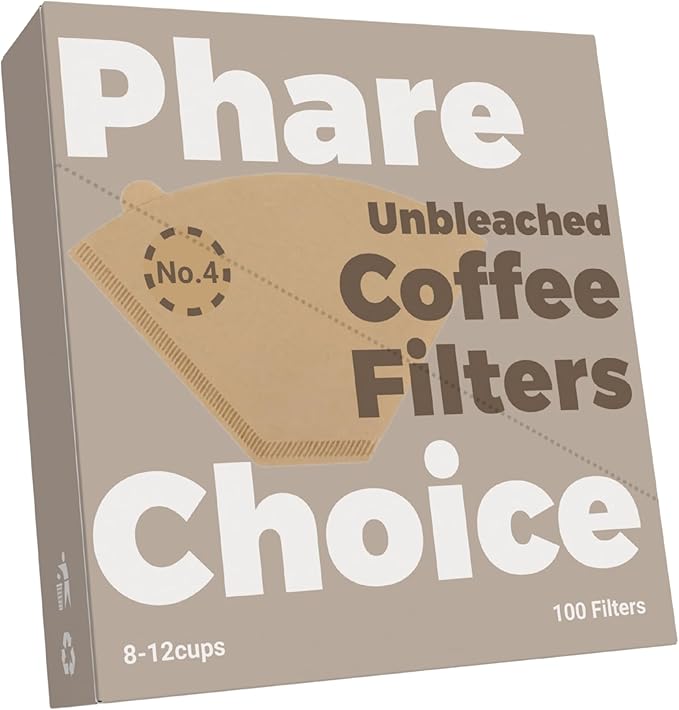 #4 Coffee Filters, 100 Count, Fits Ninja and Cuisinart 8-12 Cup Coffee Makers, Natural Unbleached Paper, No Blowout Design, Compatible with Pour Over Cones