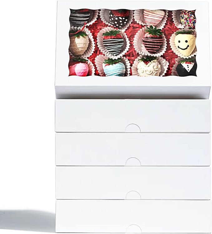 50 Pack 9 ½" x 6" x 2" Cookies Macaron Boxes for 12, Bakery Cakesicle Chocolate Covered Strawberries Boxes with Window Ore Cocoa Bombs Pastry Chocolate Boxes