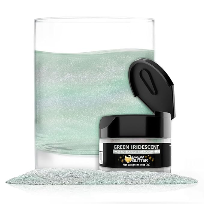 Brew Glitter Iridescent Green Edible Drink Glitter 1x 4g Jar for Cocktails, Beer, & Beverages