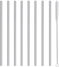 Stainless Steel Straws Metal Reusable Drinking Straw for Juice Iced Coffee Cold Beverage Water Highball Glasses 20oz Tumblers Mugs Cups, 0.24" 6mm Wide 215mm Long, Set of 8 with Brush, Silver