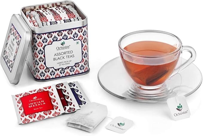 Octavius Tea Variety Pack | 3 Assorted Black Teas – Indian Masala, Darjeeling & English Breakfast | Strong CTC Tea for Milk | 25 Tea Bags Each | Pack of 6 | Rich & Malty Flavor