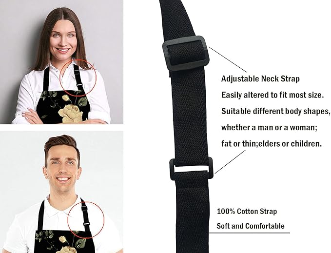 Watercolor Floral Pattern with of Roses Adjustable Bib Apron Kitchen Cooking Baking Gardening Apron for Women Men