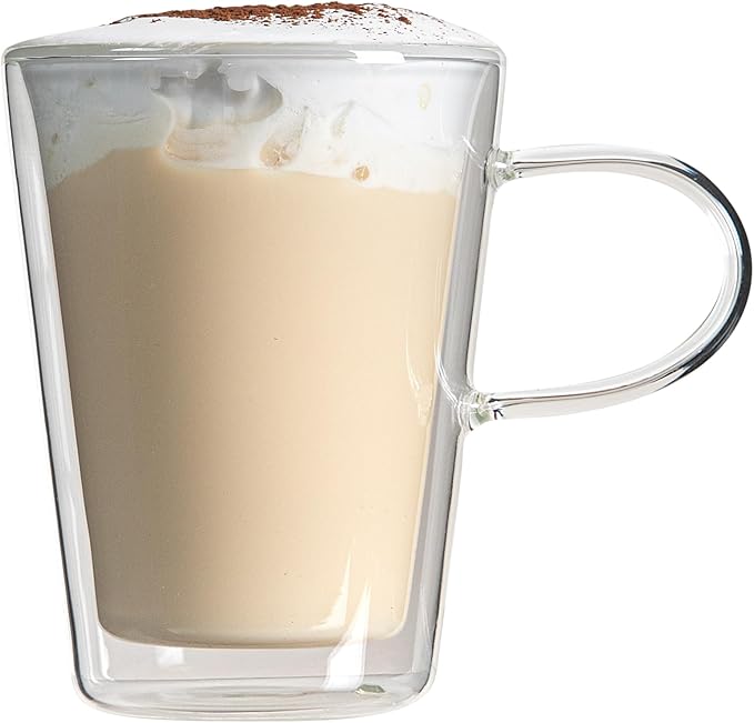 Restaurantware-Forma Professional 5.1 oz Double Wall Glass Mugs, 12 Insulated Coffee Mugs With Handle - Dishwashable, Reusable, Clear Glass Beverage Cups, Freezable, For Hot Or Cold Beverages