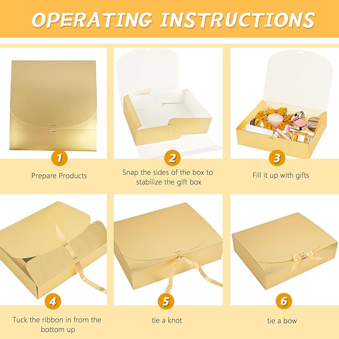 15Pack Gift Boxes with Lids, 10.6x7.8x3.1 Inches Bridesmaid Proposal Boxes with Ribbon, Gold Gift Boxes for Presents,Kraft Paper Boxes for Wedding Christmas Birthday Baby Shower Party