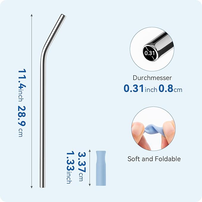 Reusable Stainless Steel Straws with Silicone Tip for Stanley 30oz, Metal Drinking Straws for 30oz Tumbler,3 Bent Tubes & 6 Tips& 1 Cleanr Brush (Ash)