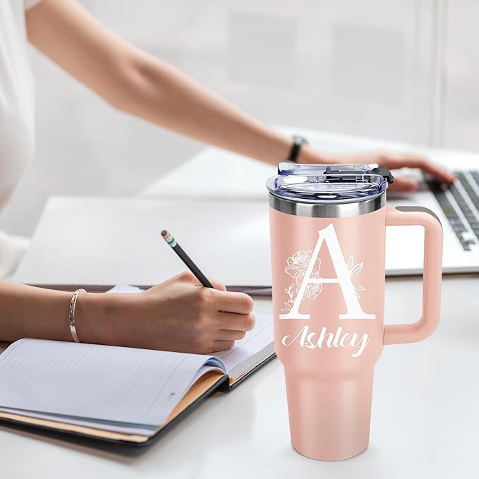 Personalized Tumblers with Engraved Name, Personalized Birthday Gifts for Men Women, Custom 40oz Stainless Steel Coffee Tumbler with Lids and Straws, Custom Travel Cup (40oz Engraved Tumbler)