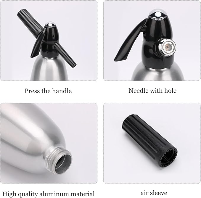 1L Portable Home Soda Maker – Aluminum Soda Siphon, Vintage Seltzer Bottle for DIY Homemade Carbonated Drinks, Sparkling Water Maker for Healthy Soda Water & Cocktails (Silver)