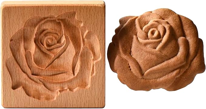 Wooden Cookie Biscuit Mold, 3D Baking Mold, Embossing Craft Decorating Baking Tool, Suitable for Halloween Thanksgiving Christmas Kitchen DIY (Large Flower 10 * 10 * 2)
