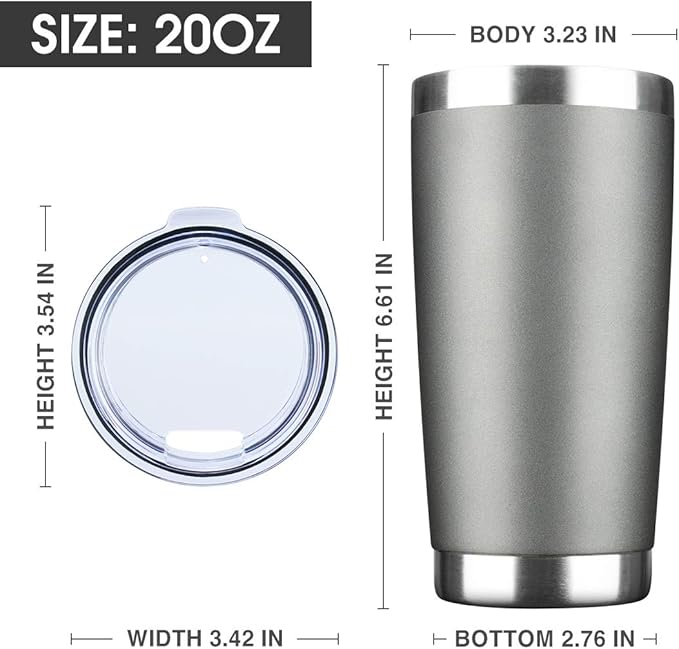 20oz Tumbler Bulk Stainless Steel Vacuum Insulated Tumblers with Lid Double Wall Travel Mug Durable Powder Coated Coffee Cup, Suitable for Ice Drinks and Hot Beverage (Gray 1pack)