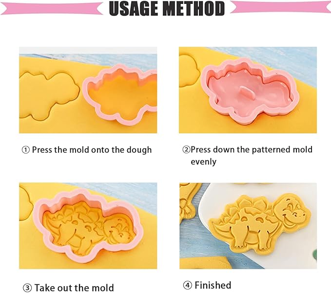 8 Pcs Dinosaur Cookie Cutters Set, 3D Dinosaur Style Baking Molds with Plunger Stampers, Cookie Cutter for Baking, Fondant, Cheese, and Pastries(K8)