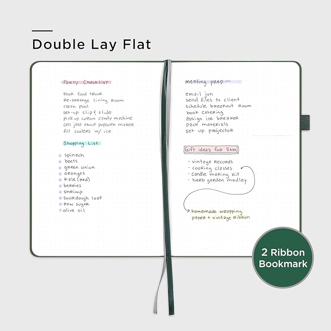 &And Per Se Dotted Journal Notebook for Women&Men with Pattern, A5 Leather Hardcover, 160 Pages 100GSM Thick Dotted Paper, 3 Sheets of Stickers Included(Dark Green)