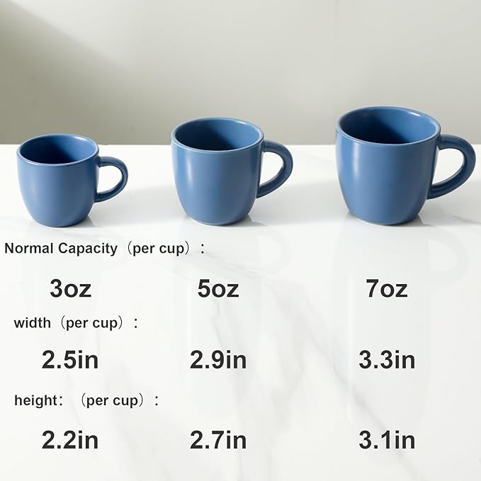 Hasense Espresso Cups Set of 4 Perfect for Demitasse, Cappuccino, Tea Bag and Juice, 5 Ounce Ceramic Stackable Mini Coffee Mugs Suit for Espresso Machine and Coffee Maker, Blue