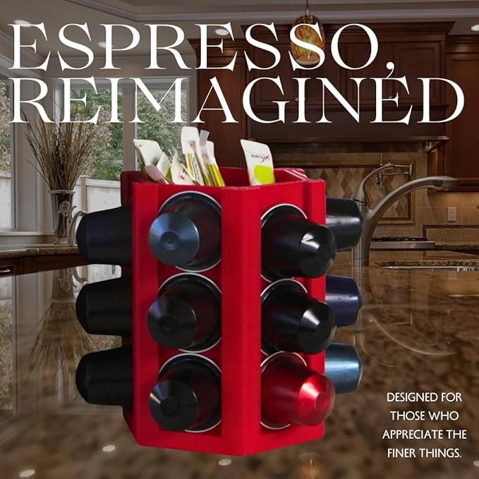 Espresso Coffee Pod Holder & Organizer | Espresso Capsule Kitchen Display Carousel | Holds 18 Pods | Made in USA (Black)