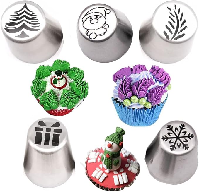 Christmas Piping Bags and Tips Set, 11 Pcs Frosting Tips, Icing Bags Disposable for Cakes Decorating Kit Supplies with 1 Reusable Piping Bags, 1 Couplers