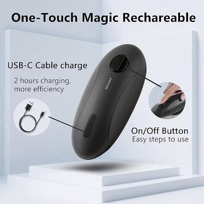 Automatic Electric Can Opener for Seniors for Kitchen:Anyone can Hands Free,One Touch Opener,Durable Blades,Rechargeable, Smooth Edge, Lightweight Small Size, Black