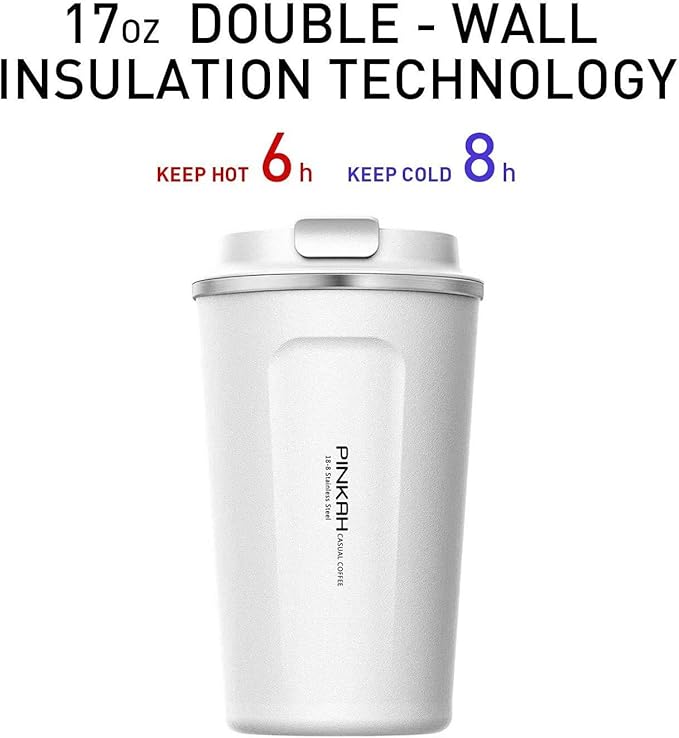 17OZ Vacuum Casual Travel Coffee Mug for Hot/Cold Coffee, Double Walled Stainless Steel Insulated Coffee Tumbler, Thermal Coffee Cup for Home Office