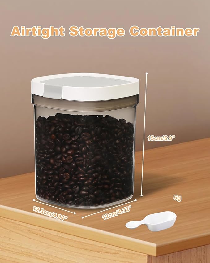 Airtight Food Storage Containers Set, 1.1QT BPA Free Coffee Canisters with Magnetic Scoop, Ideal for Beans, Ground Coffee, Spices, Herbs, Keeps Freshness, Easy to Clean