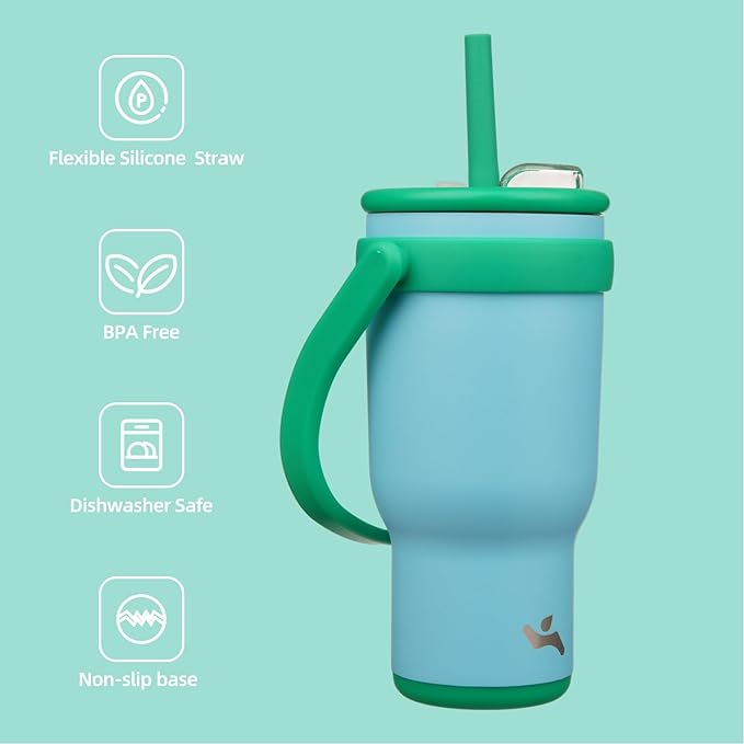 30 oz Tumbler with Side Handle, Insulated Water Bottle with Straw and 2 in 1 Lid, Stainless Steel Cup Travel Coffee Mug for Sports Office Gym,Ice Blue