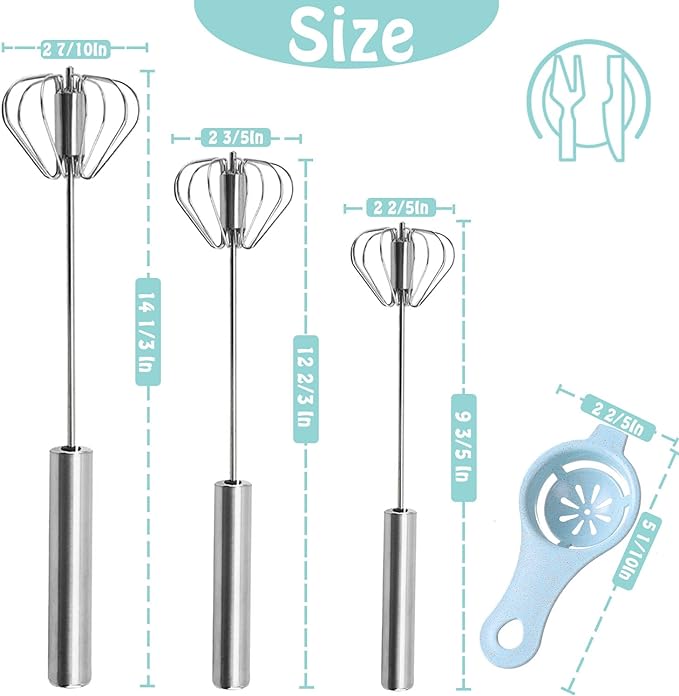 Semi-automatic Whisk, Stainless Steel Egg Beater, Hand Push Rotary Whisks Mixer Stirrer for Making Cream, Whisking, Beating and Stirring (Silver)