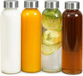 Epica 18-Oz Glass Water Bottles with Lids, Juice Bottles - BPA Free & Eco-Friendly Reusable Refillable Bottles for Juicing, Set of 4 - Clear