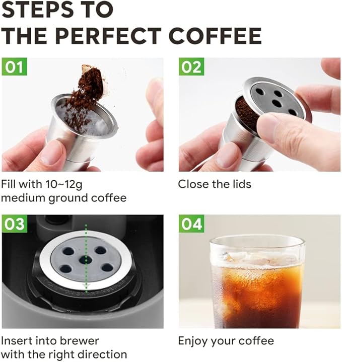 2 Pack Stainless Steel Reusable K Cups for K eurig Supreme & Supreme Plus, Five Hole Universal K-eurig Reusable Refillable coffee pod filter