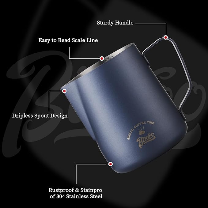Milk Frothing Pitcher, 20OZ/600ML Stainless Steel Espresso Steaming Pitcher Coffee Milk Frother Cup with Handle and Scale