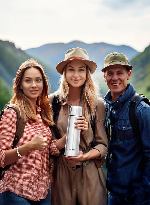 Milton Thermosteel Flip Lid 500, Double Walled Vacuum Insulated Thermos 500 ml | 16 oz | 24 Hours Hot and Cold Water Bottle with Cover, Stainless Steel, BPA Free, Leak Proof | Silver